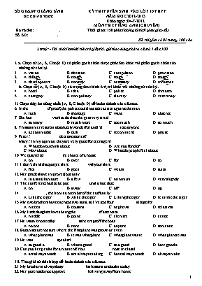 Đề thi tuyển sinh Lớp 10 trường THPT môn Tiếng Anh (Chuyên) - Năm học 2012-2013 - Sở giáo dục và đào tạo Quảng Bình (Có đáp án)